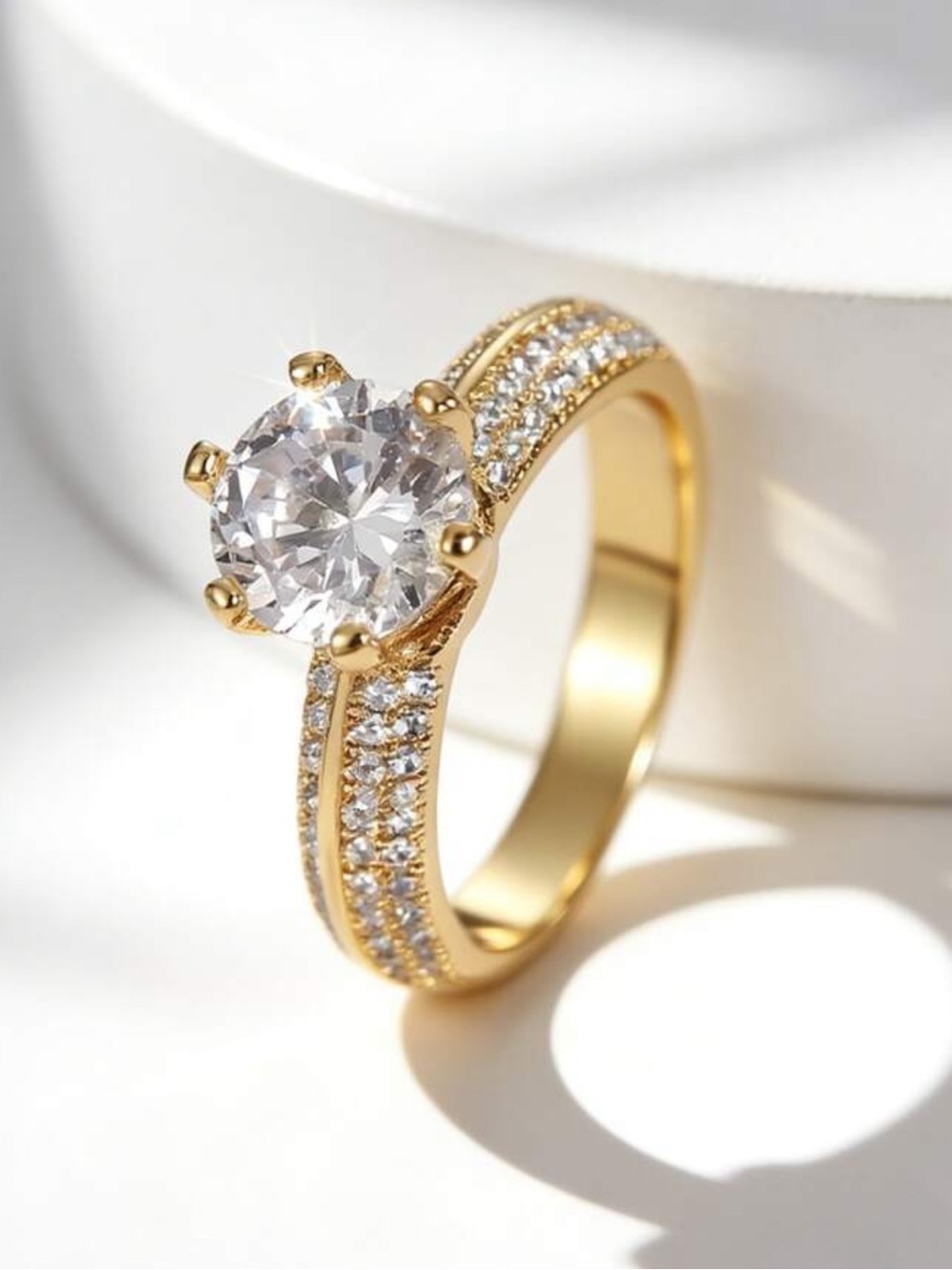 Gold Cubic Zirconia Solitaire Engagement Ring - Classic Sparkle